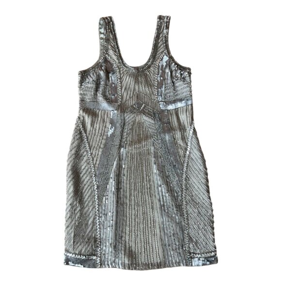 Parker "Comoros" Embellished Beaded and Gems Silk Shift Dress Silver Size‎ XS - Picture 3 of 9